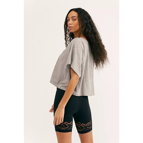 We The Free People Weekend Linen Blend Relaxed Fit Crop T Shirt in Grey Size M - Picture 2 of 9
